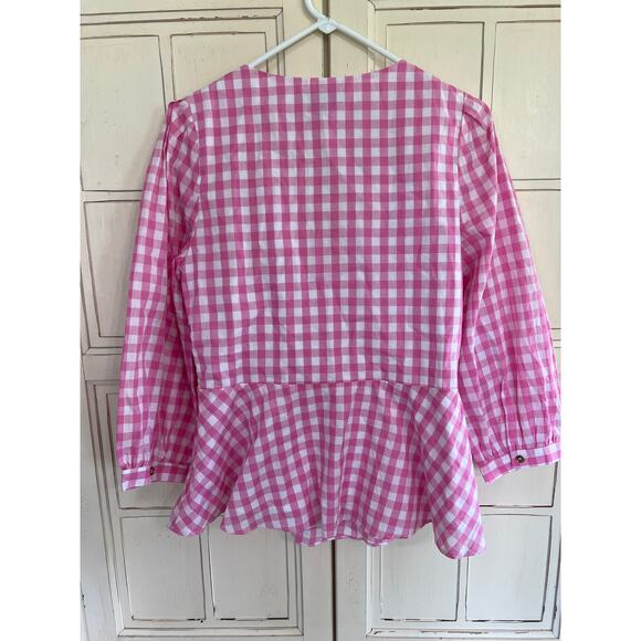 Duffield Lane size medium pink and white gingham plaid blouse top - Picture 4 of 4